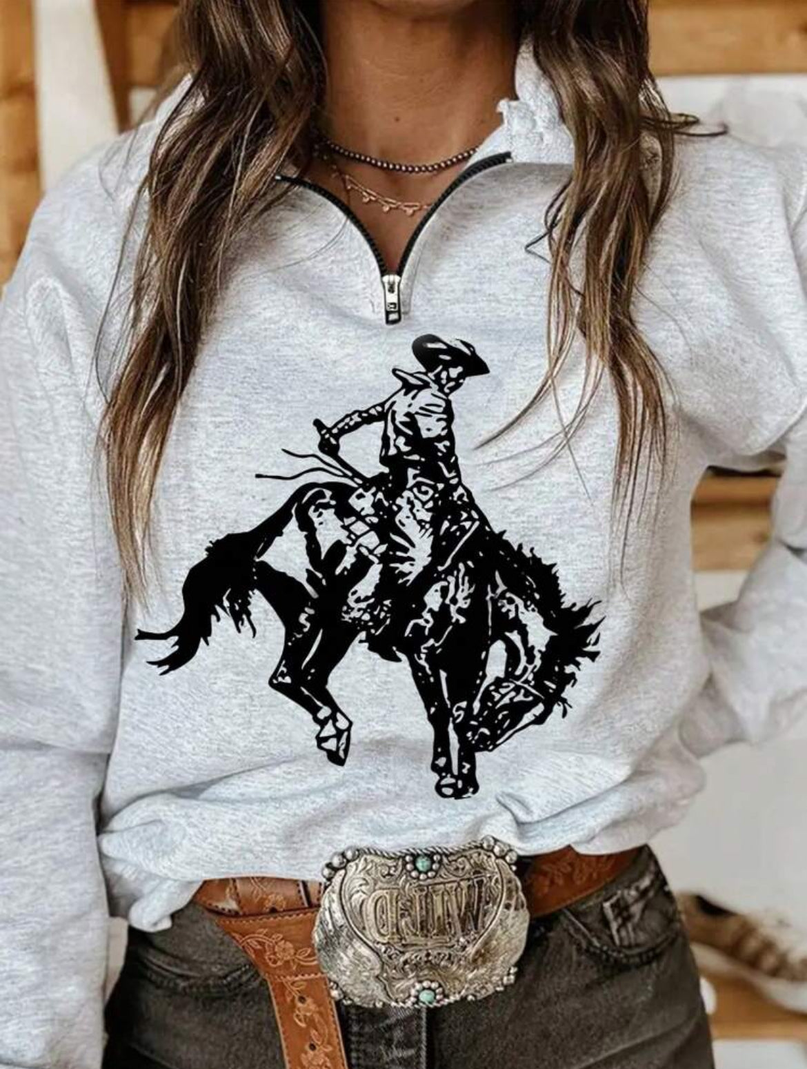 Quarter Zip Western Top