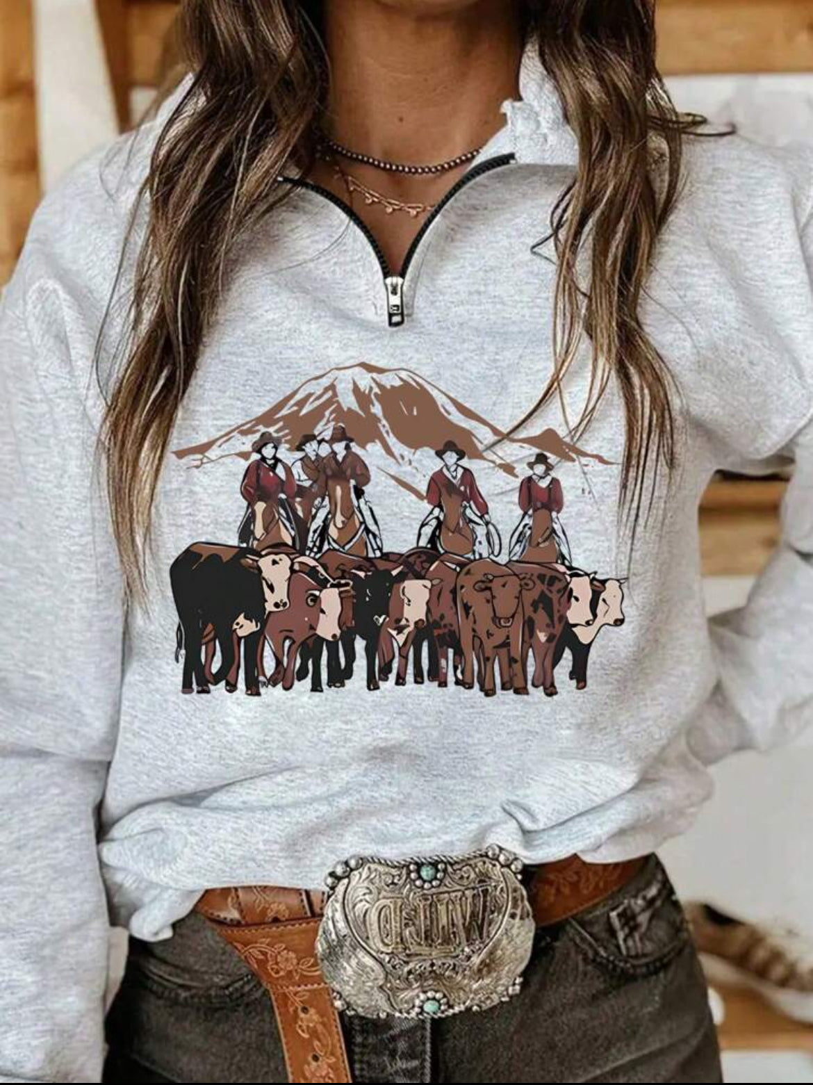 Quarter Zip Western Top