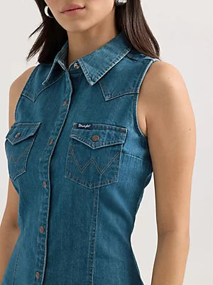 Denim Farmers Wrangler Sleeveless Snap Dress