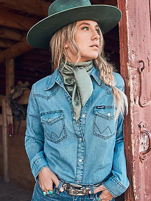 Long Sleeve Denim Wrangler Snap